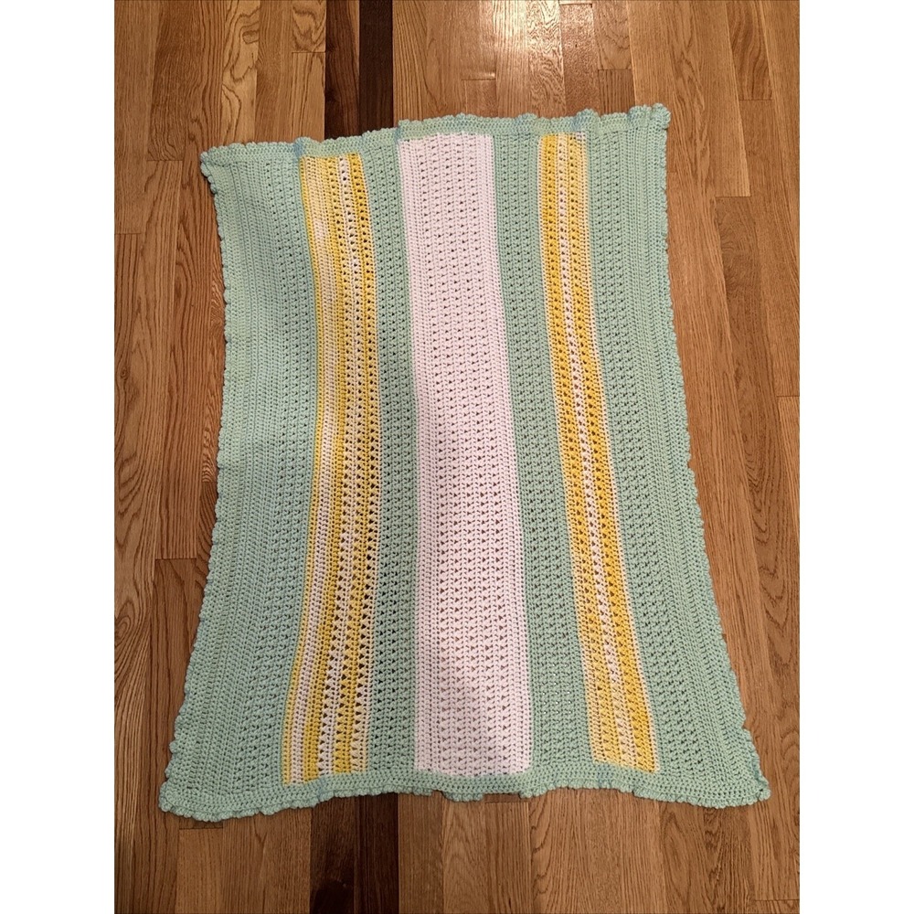 Handmade Crochet Baby Blanket Gender Neutral Stripe‎ Afghan 41" x 29"